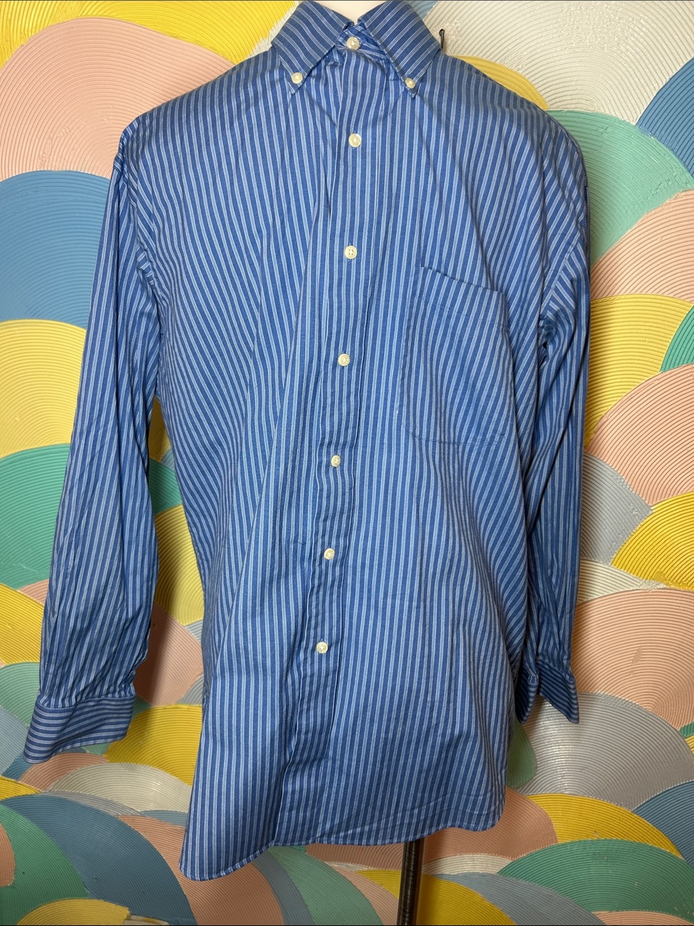 Members Mark Blue Striped Button-Down Men's Shirt sz L
